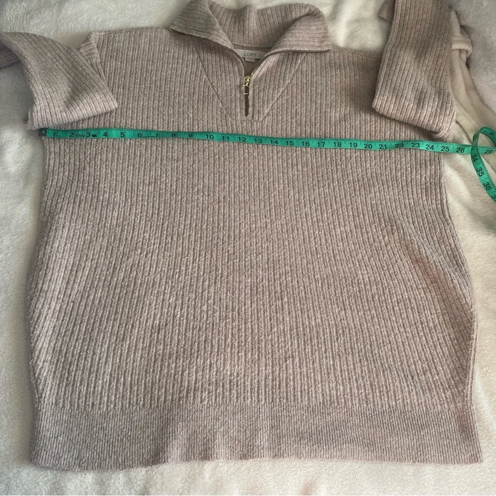 LOFT Cream Ribbed Quarter-Zip Sweater - Picture 7 of 9